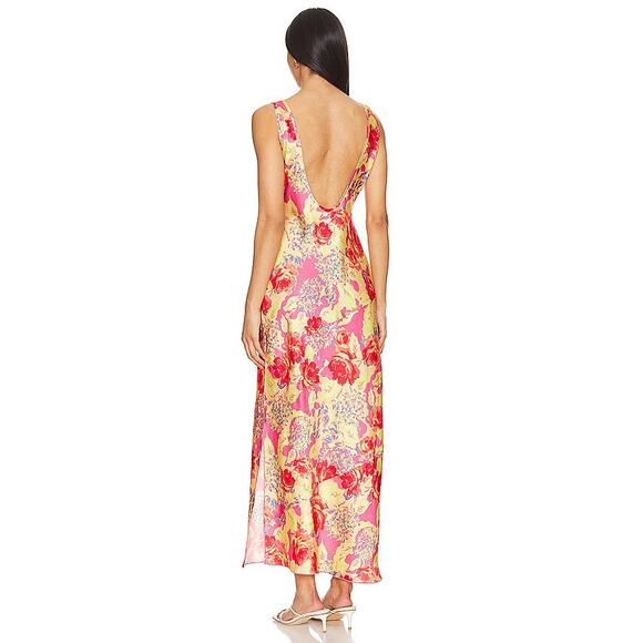 New Free People x Intimately Floral Maxi Dress Pink High Slit Sleeveless Sz L - Picture 4 of 9